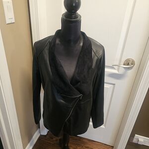 BB Dakota Black Leather Jacket with Draped Collar